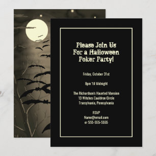 Vintage Full Moon with Bats Halloween Party Invitation