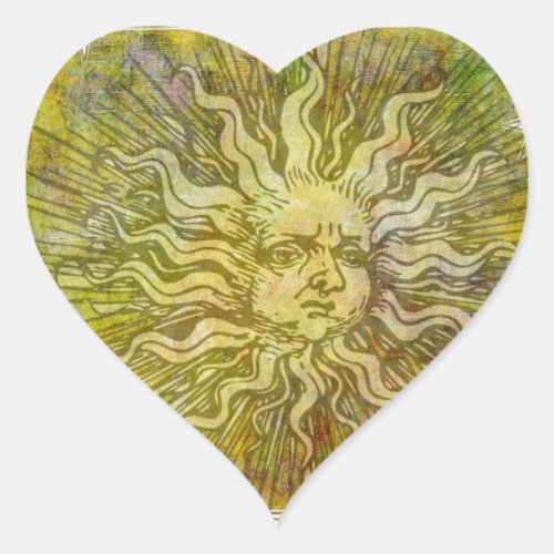 Vintage Full Sun Face Heart Sticker