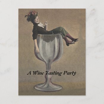 Vintage Fun Lady In Wine Glass Party Invitations by layooper at Zazzle