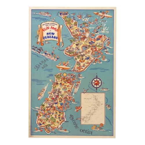 Vintage Fun Map of New Zealand Poster