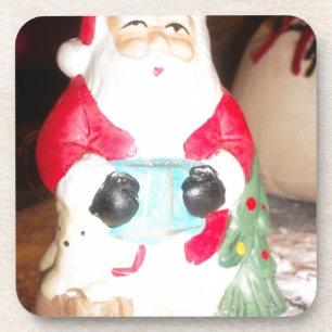 Vintage Fun Santa with Snow Art Print Beverage Coaster