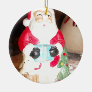 Vintage Fun Santa with Snow Art Print Ceramic Ornament
