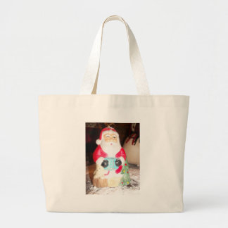 Vintage Fun Santa with Snow Art Print Large Tote Bag