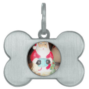 Vintage Fun Santa with Snow Art Print Pet ID Tag