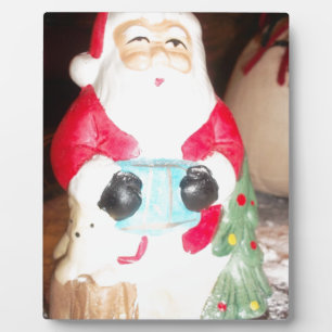 Vintage Fun Santa with Snow Art Print Plaque