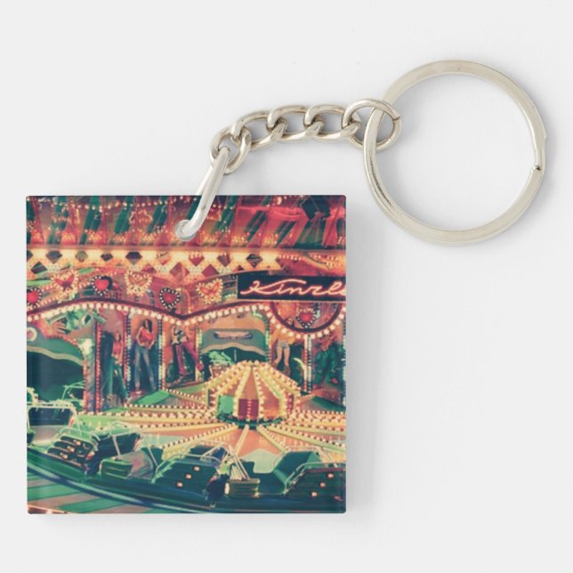 Vintage Funfair at Night Photo Keychain (Back)