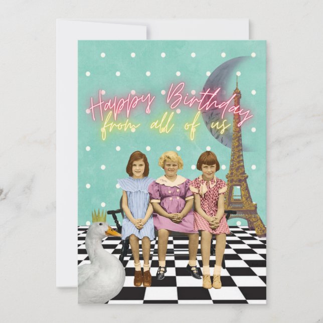Vintage Funky Group Birthday Greetings  Card (Front)