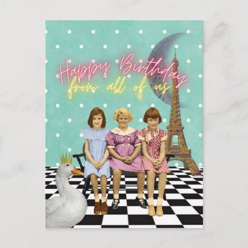 Vintage Funky Group Birthday Greetings Postcard