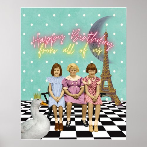 Vintage Funky Group Birthday Greetings  Poster