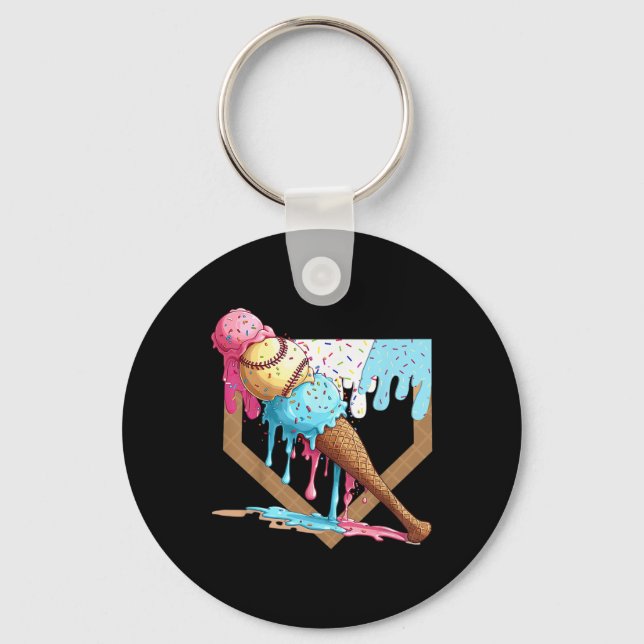 Vintage Funny Baseball Ice Cream Dripping Baseball Keychain (Front)