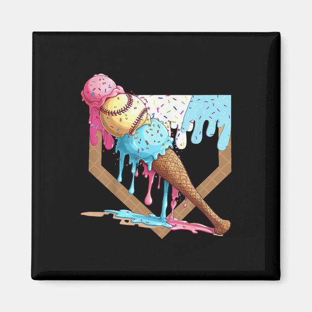 Vintage Funny Baseball Ice Cream Dripping Baseball Magnet (Front)