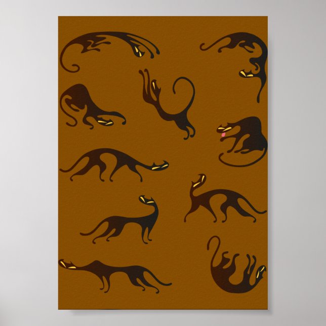 Vintage Funny Black Brown Kitten Cat Poster (Front)