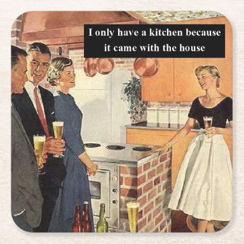 Vintage Funny Bridal Shower  House Warming Party  Square Paper Coaster