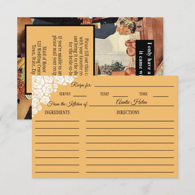 Vintage Funny Bridal Shower Response Recipe Card (Front/Back)