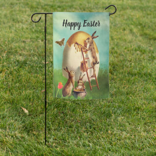 Vintage Funny Bunny And Easter Egg   Garden Flag