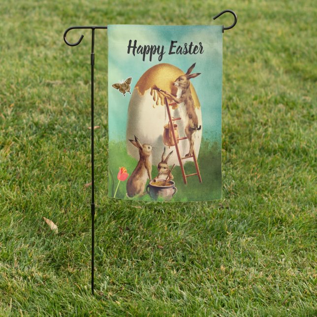 Vintage Funny Bunny And Easter Egg   Garden Flag (In SItu)