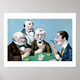Vintage funny card players (whist, bridge) cartoon poster