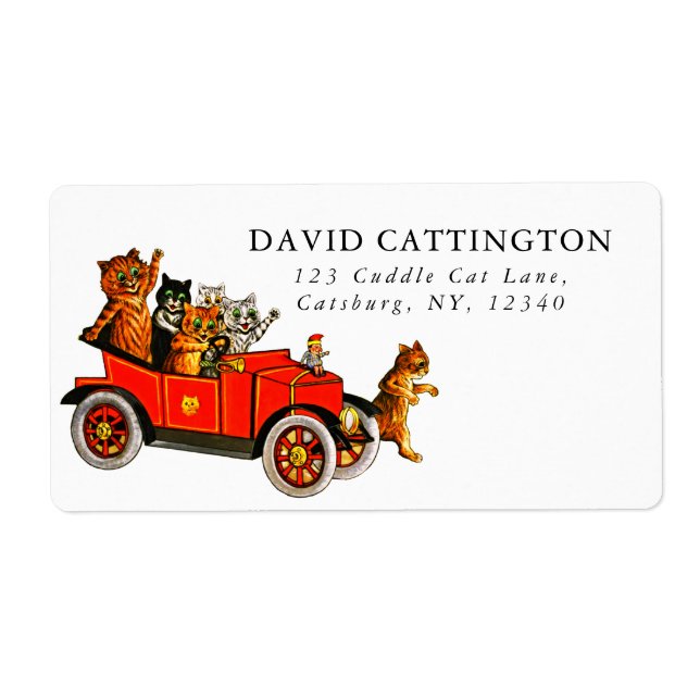 Vintage Funny Cartoon Cats in Antique Car  Label (Front)