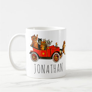 Vintage Funny Cartoon Cats Kittens in Classic Car  Coffee Mug