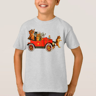 Vintage Funny Cartoon Cats Kittens in Classic Car T-Shirt