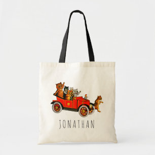 Vintage Funny Cartoon Cats Kittens in Retro Car Tote Bag