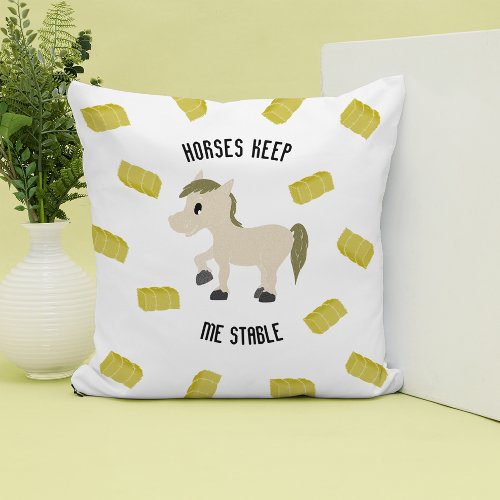 Vintage Funny Cartoon Horse Stable Pony foal  Throw Pillow