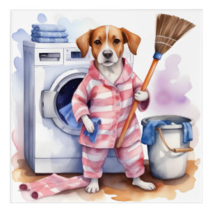 Vintage Funny Cat in Pajamas Doing Laundry Acrylic Print