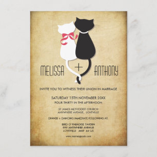 Vintage Funny Cats Couple Wedding Invitation