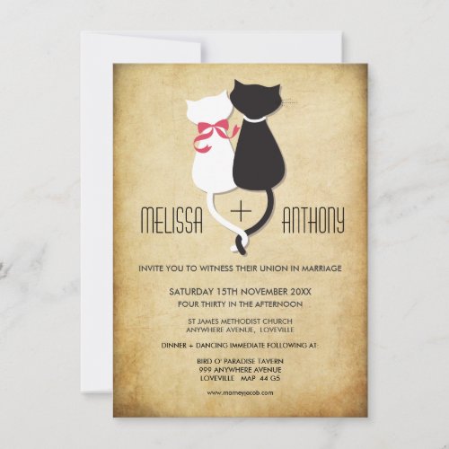 Vintage Funny Cats Couple Wedding Invitation