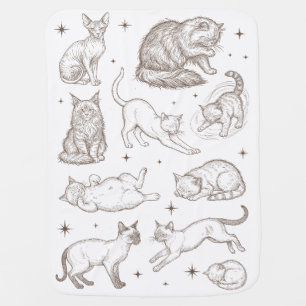 Vintage Funny Cats with Multiple Poses Baby Blanket