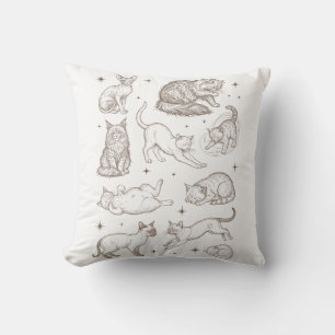 Vintage Funny Cats with Multiple Poses Throw Pillow