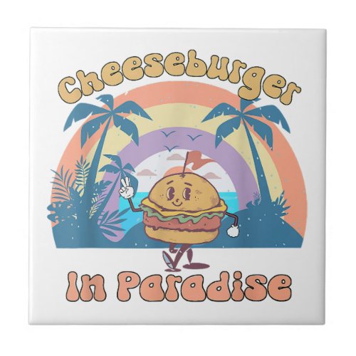 Vintage Funny Cheeseburger In Paradise Summer Vaca Ceramic Tile