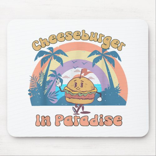 Vintage Funny Cheeseburger In Paradise Summer Vaca Mouse Pad