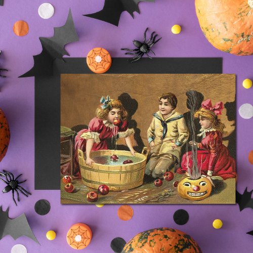 Vintage Funny Children Bobbing for Apples at Party Card