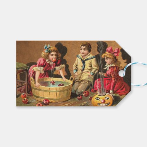 Vintage Funny Children Bobbing for Apples at Party Gift Tags