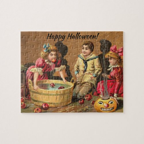 Vintage Funny Children Bobbing for Apples at Party Jigsaw Puzzle
