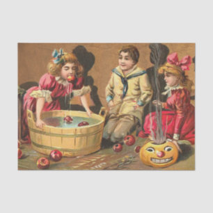 Vintage Funny Children Bobbing for Apples at Party Tissue Paper