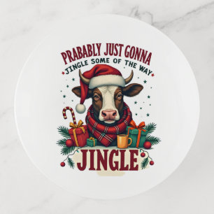 Vintage Funny Christmas Highland Cow Jingle Bell C Trinket Tray
