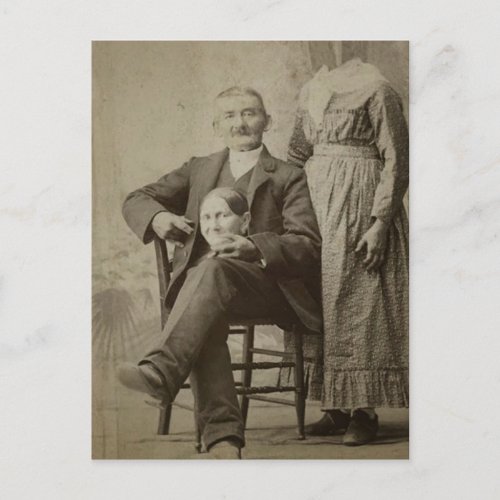 Vintage Funny Creepy Husband and Headless Wife Postcard