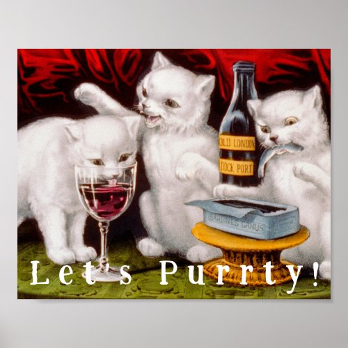 Vintage Funny Cute Party Cats _ Lets Purrty Poster