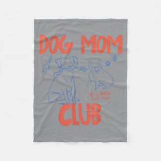 Vintage Funny Dog Mom Club Pet Lovers Mama Mothers Fleece Blanket