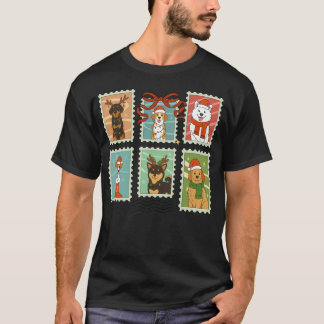 Vintage Funny Dogs Christmas Stamps Cute Xmas Dogs T-Shirt