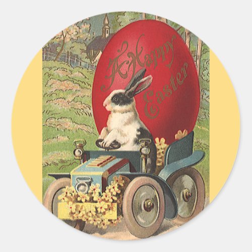 Vintage Funny Easter Bunny Rabbit Egg Automobile Classic Round Sticker