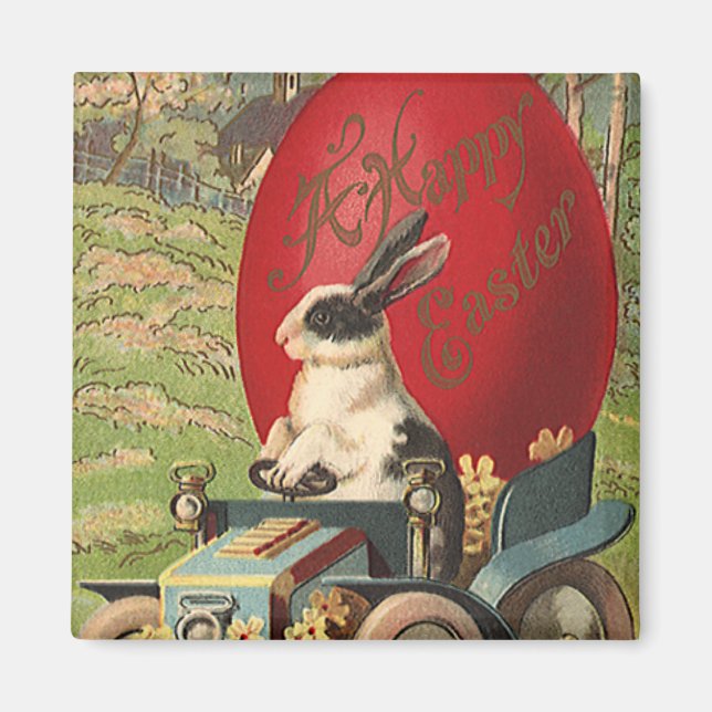 Vintage Funny Easter, Bunny Rabbit Egg Automobile Magnet (Front)