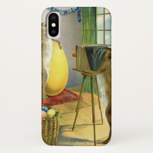 Vintage Funny Easter Bunny Rabbit Photographer iPhone X Case