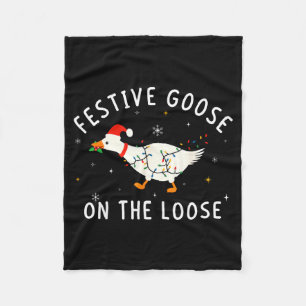Vintage Funny Festive Goose On The Loose Christmas Fleece Blanket