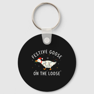 Vintage Funny Festive Goose On The Loose Christmas Keychain