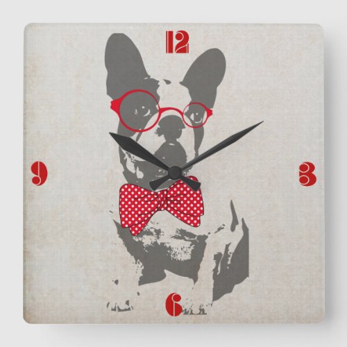 Vintage Funny French Bulldog Square Wall Clock