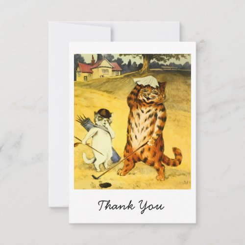 Vintage Funny Golfing Cat &amp; Caddie Thank You Card