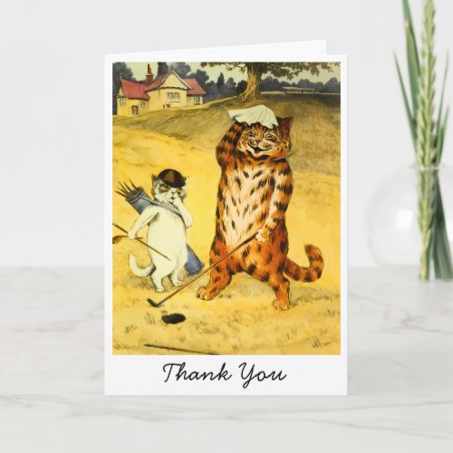 Vintage Funny Golfing Cat &amp; Caddie Thank You Card